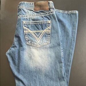 Rock & Roll Faded Blue Jeans with Contrast Stitching